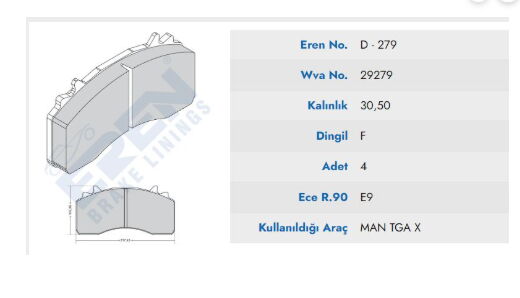 MAN TGX ÖN ARKA FREN BALATASI 29279