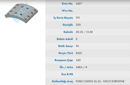 KAMPANA BALATA FORD CARGO 26,26 / IVECO EURO STAR  19553