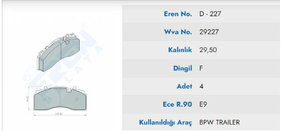 DISK BALATA BPW Y.M KUCUK PREMIUM  29227