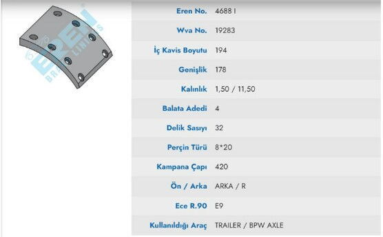 KAMPANA BALATA MUHTELIF TREYLER / SAF / BPW 19283