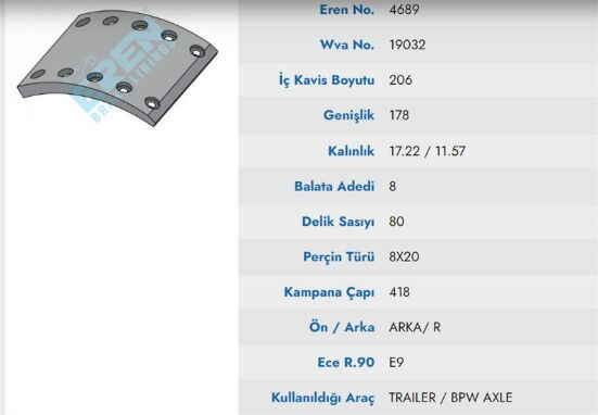 KAMPAMANA BALATA MUHTELIF TREYLER / PILOT / YILDIZ 19032