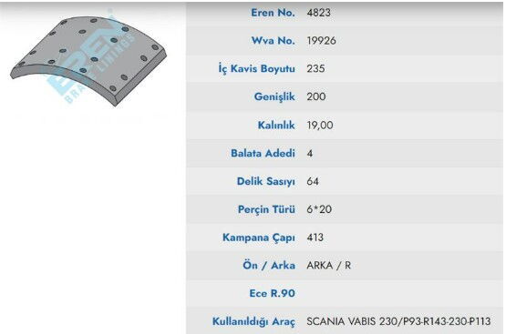 KAMPANA BALATA SCANIA VABIS 230 ARKA P 93 - R 143  19932