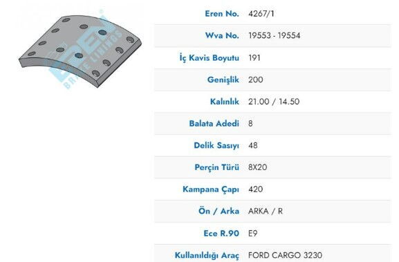 KAMPANA BALATA YENI MODEL FORD CARGO 3230 19553