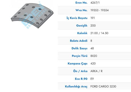 KAMPANA BALATA YENI MODEL FORD CARGO 3230 19553