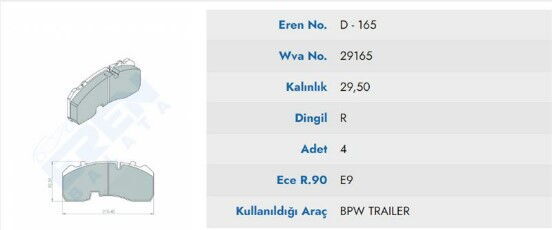 DISK BALATA MERCEDES ATEGO CENTIKLI YAYLI / BPW 29165