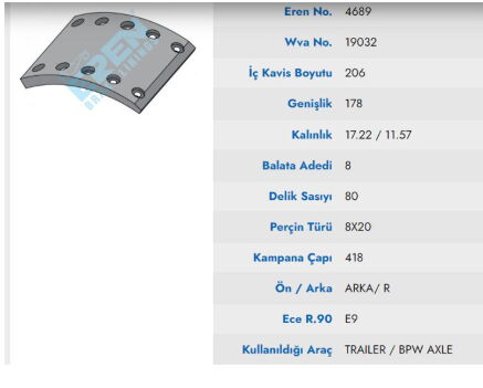 KAMPANA BALATA MUHTELIF TREYLER / PILOT / YILDIZ / 19032