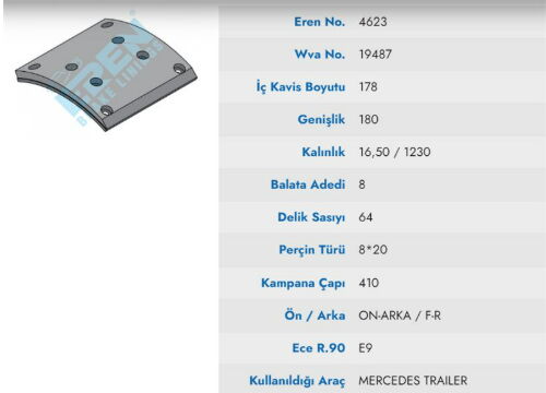 KAMPANA BALATA MAN MERCEDES CEKICI BALATASI ORGANI 19487