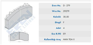  MAN TGX ÖN ARKA FREN BALATASI 29279