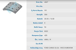  KAMPANA BALATA FORD CARGO 26,26 / IVECO EURO STAR  19553