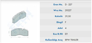  DISK BALATA BPW Y.M KUCUK PREMIUM  29227