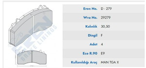  MAN TGX ÖN ARKA FREN BALATASI 29279