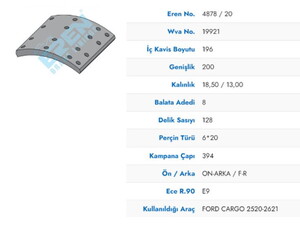  KAMPANA BALATA FORD CARGO INTERCOOLER ON ARKA ORGA 19921