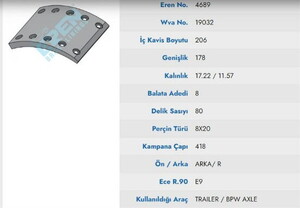  KAMPAMANA BALATA MUHTELIF TREYLER / PILOT / YILDIZ 19032