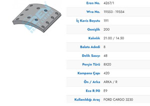  KAMPANA BALATA YENI MODEL FORD CARGO 3230 19553