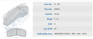 DISK BALATA MERCEDES ACTROS / MAN TGA ON - ARKA 29094
