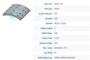  KAMPANA BALATA FORD CARGO 2520 - 2621 INTERCOOLER  19921